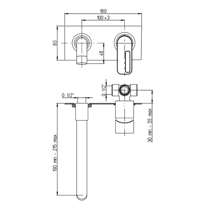 miscelatore lavabo a muro con piastra OPEN