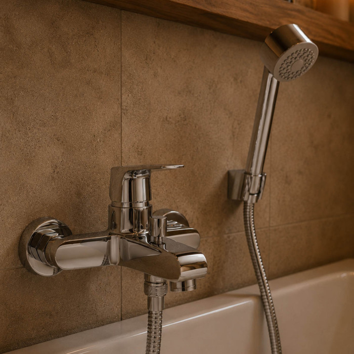 miscelatore esterno vasca con doccetta bagno in ottone cromo Made in Italy ICEBERG