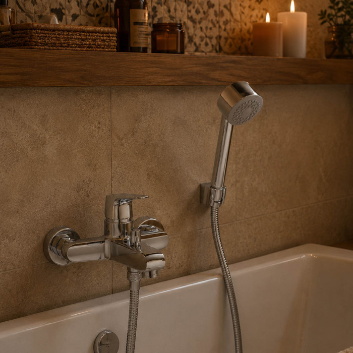 miscelatore esterno vasca con doccetta bagno in ottone cromo Made in Italy ICEBERG