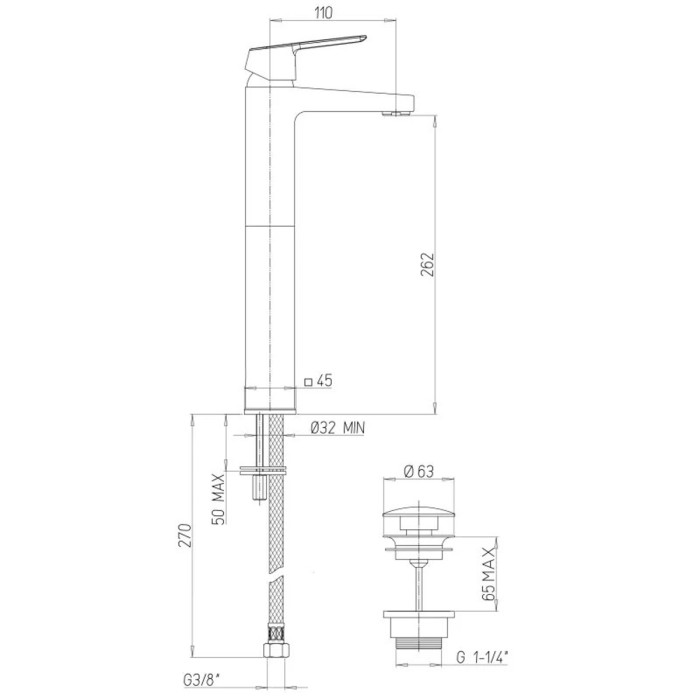 miscelatore per lavabo alto bagno in ottone cromo Made in Italy ICEBERG