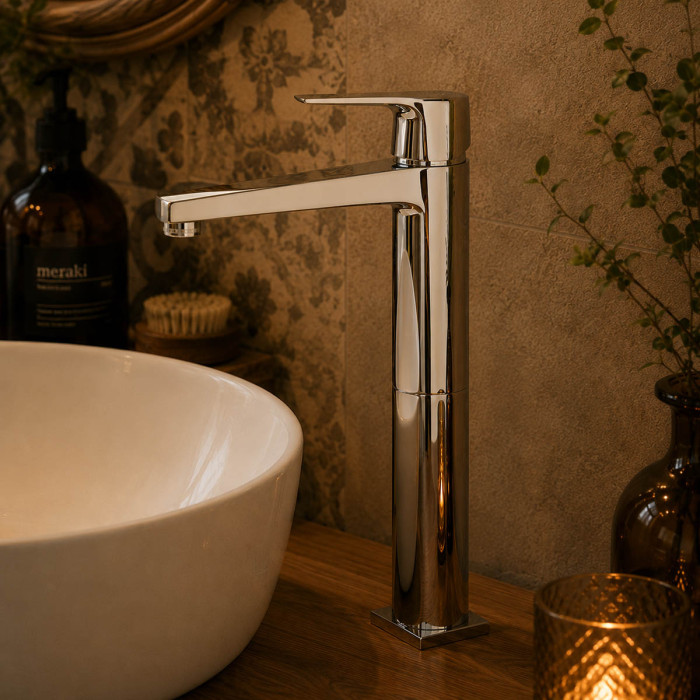 miscelatore per lavabo alto bagno in ottone cromo Made in Italy ICEBERG