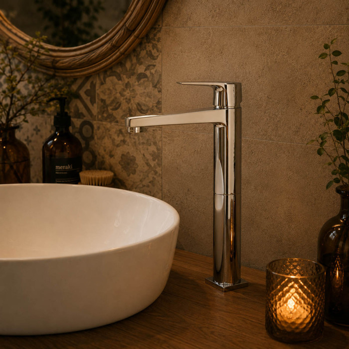 miscelatore per lavabo alto bagno in ottone cromo Made in Italy ICEBERG