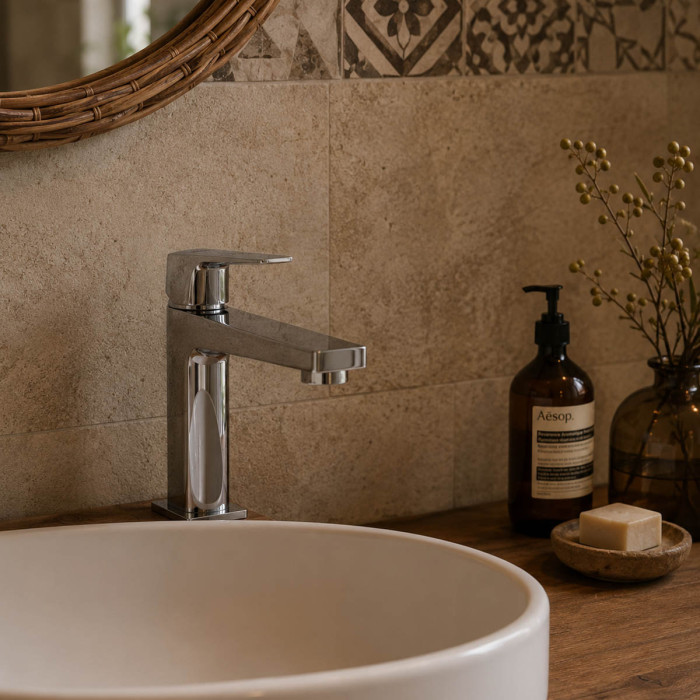 Miscelatore lavabo ICEBERG in ottone cromato con scarico Made in Italy