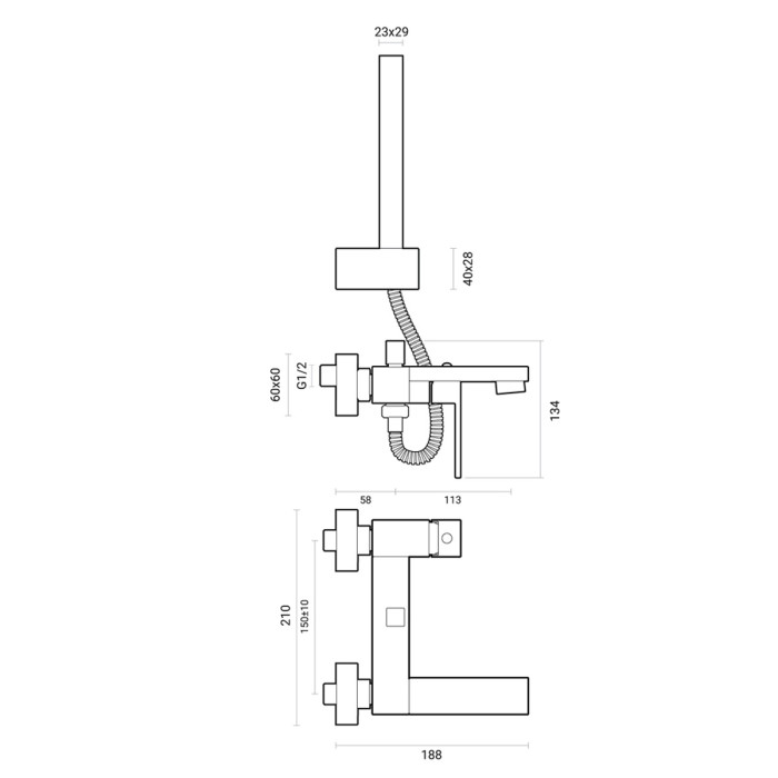 Miscelatore esterno vasca con shower set mod. Quablo
