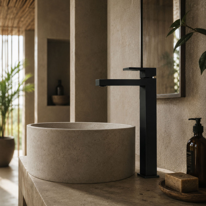 Miscelatore lavabo alto piletta click clack QUABLO Nero opaco