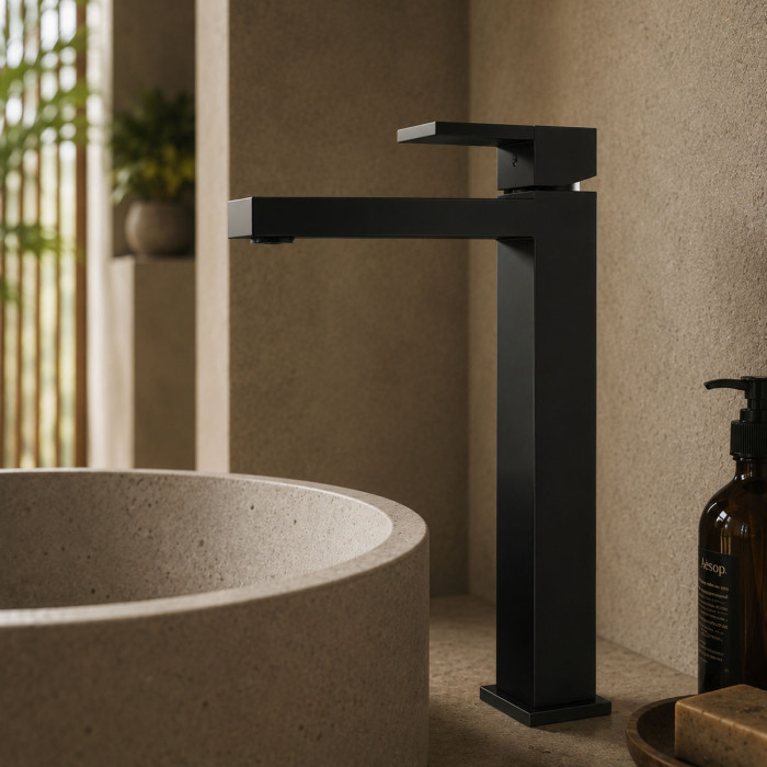 Miscelatore lavabo alto piletta click clack QUABLO Nero opaco