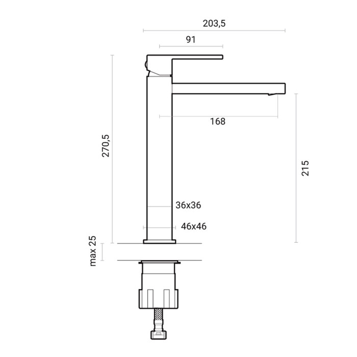 Miscelatore lavabo alto piletta click clack QUABLO Nero opaco