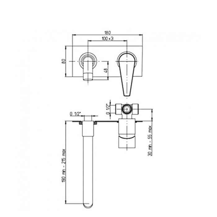 Miscelatore lavabo a muro con piastra marca Piralla mod. Baci