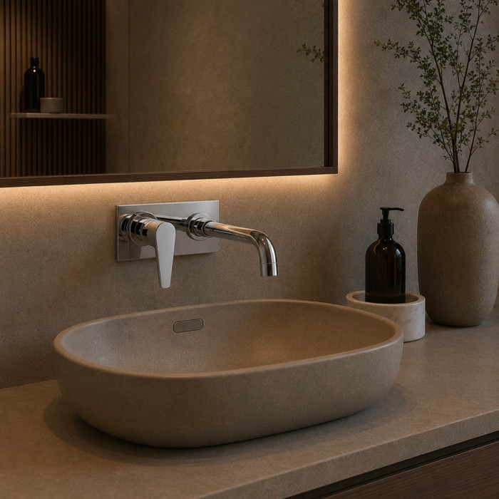 Miscelatore lavabo a muro con piastra marca Piralla mod. Baci