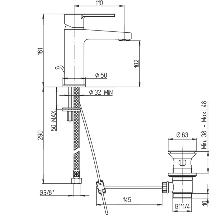 Miscelatore monocomando lavabo marca Piralla Mod. Baci