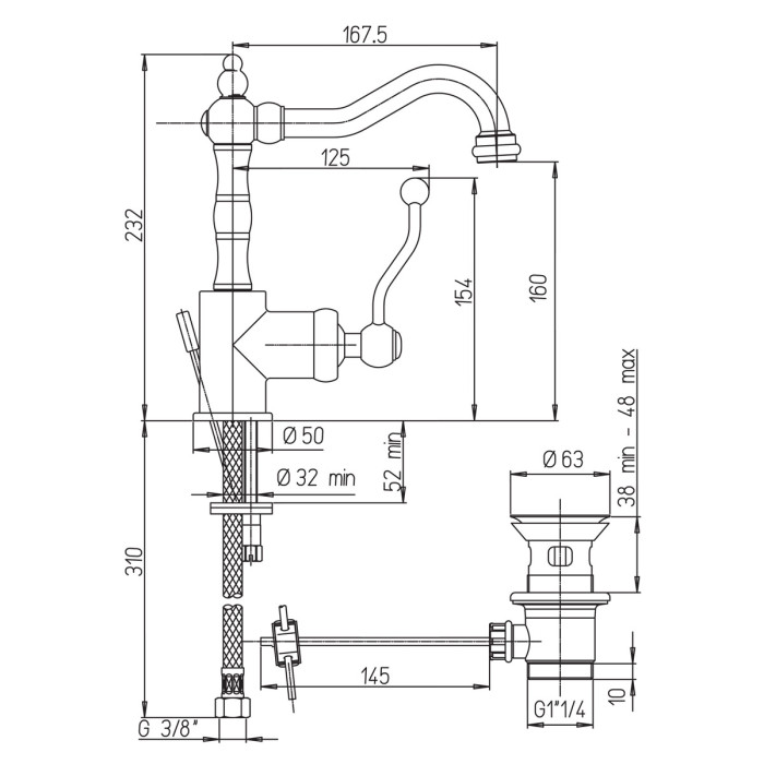 Miscelatore lavabo monocomando marca Piralla Mod. Duke
