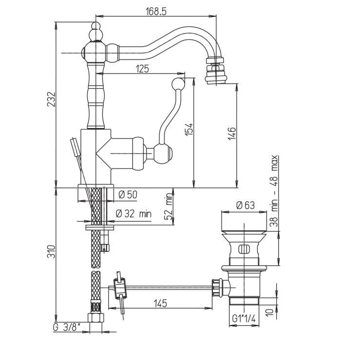 Rubinetto monocomando bidet marca Piralla Mod. Duke