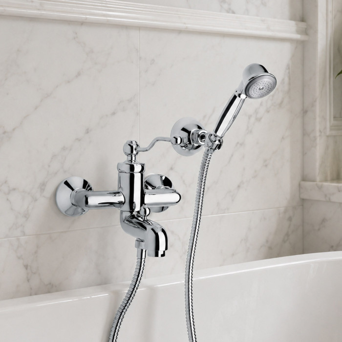 Miscelatore vasca con doccetta in ottone cromo design retro vintage DUKE