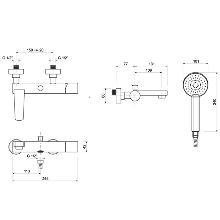 Miscelatore esterno vasca con shower set mod. Miami