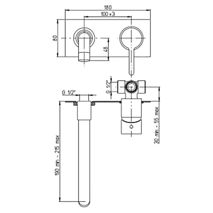 Miscelatore lavabo a muro Piralla Mod. Abbracci