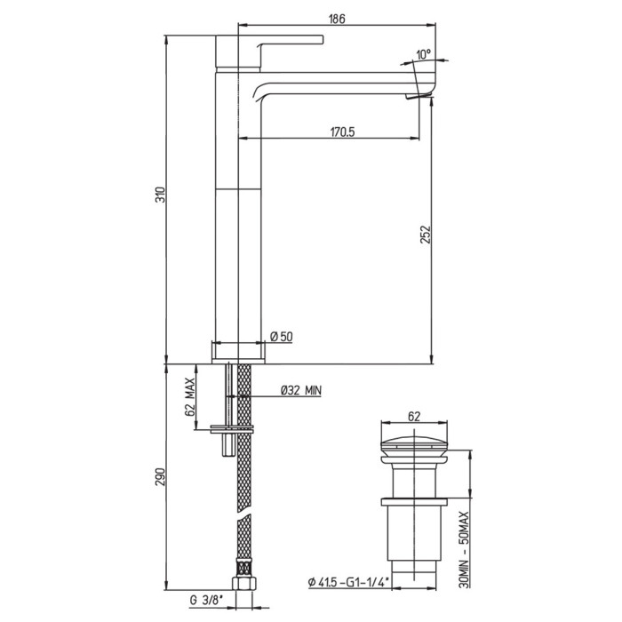 Miscelatore monocomando lavabo alto marca Piralla Mod. Abbracci