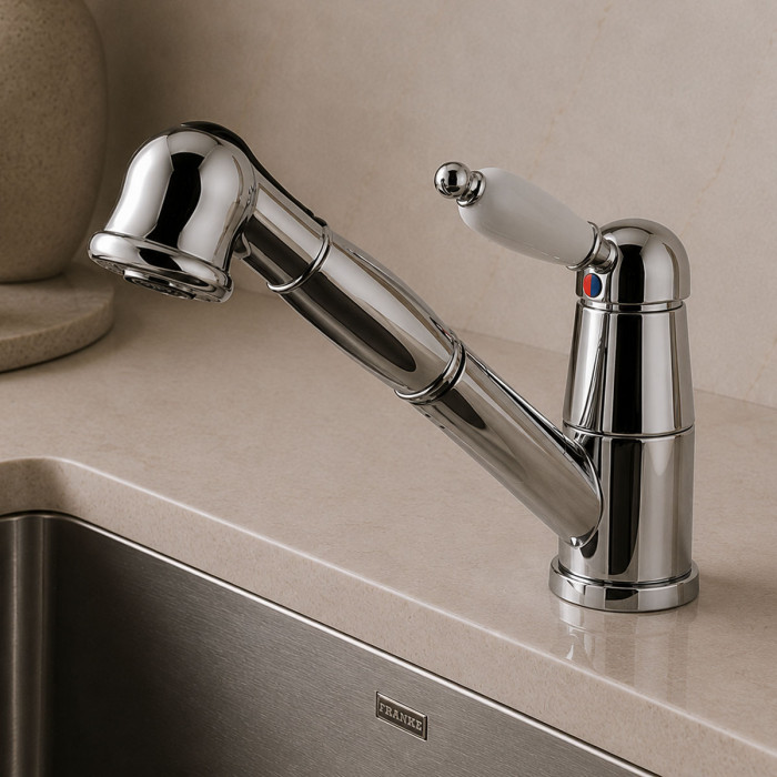 Miscelatore monocomando lavello e/o lavatoio doccetta estraibile marca Oioli Mod. Retrò