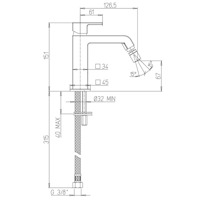 Miscelatore bidet monocomando marca Piralla Mod. Sorgente