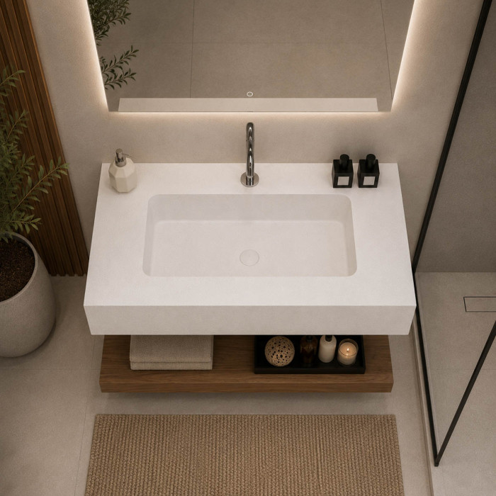 Top lavabo bianco 80 cm vista dall'alto