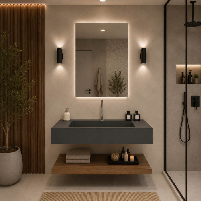 Top lavabo sospeso in marmoresina cm 80x50xh13 Antracite mod. Heavy