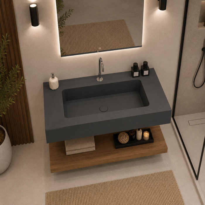 Top lavabo sospeso in marmoresina cm 80x50xh13 Antracite mod. Heavy