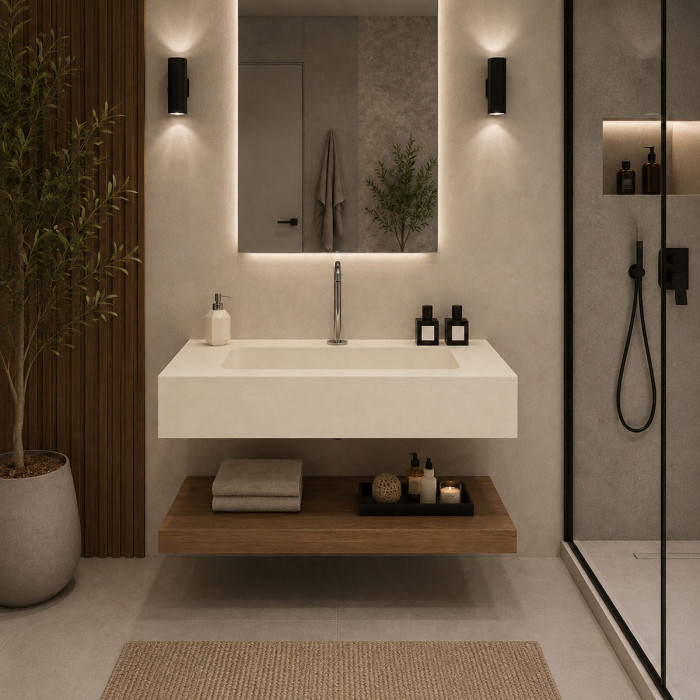 Top lavabo sospeso in marmoresina cm 80x50xh13 sabbia Mod. Heavy