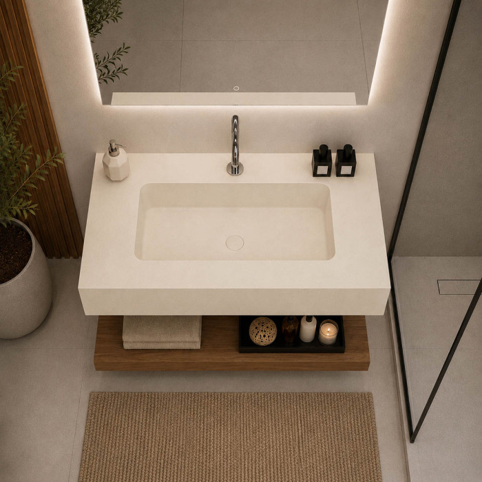 Top lavabo sospeso in marmoresina cm 80x50xh13 sabbia Mod. Heavy