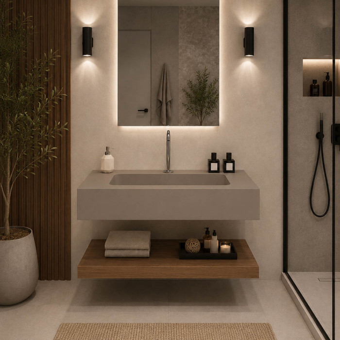 Top lavabo sospeso in marmoresina cm 80x50xh13 tortora Mod. Heavy