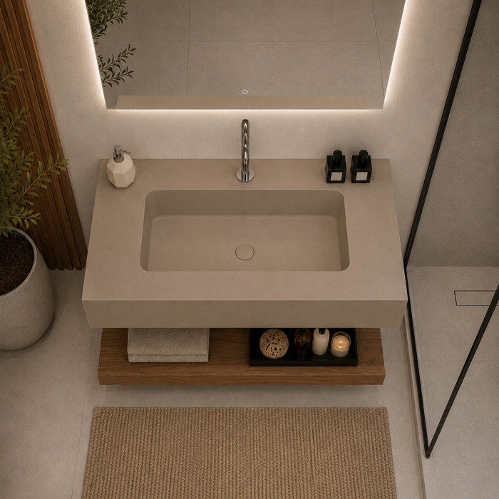 Top lavabo sospeso in marmoresina cm 80x50xh13 tortora Mod. Heavy