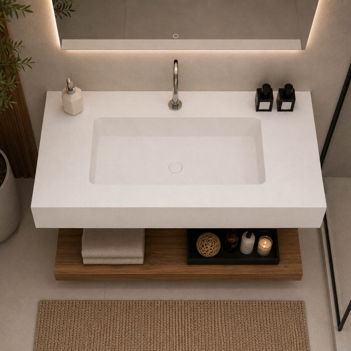 Top lavabo sospeso in marmoresina cm 100x50xh13 Bianco Mod. Heavy