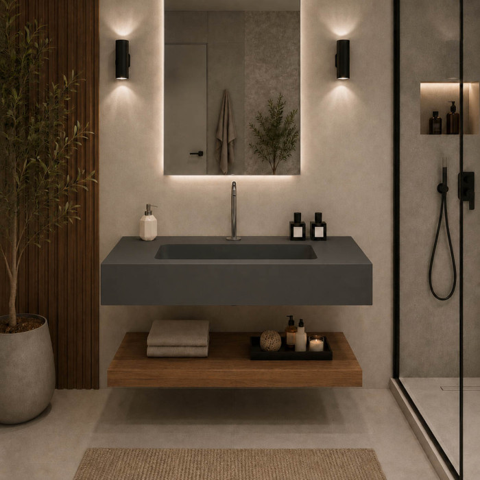 Top lavabo sospeso in marmoresina cm 100x50xh13 Antracite Mod. Heavy