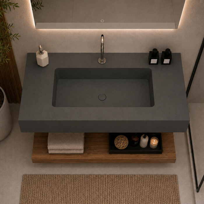 Top lavabo sospeso in marmoresina cm 100x50xh13 Antracite Mod. Heavy
