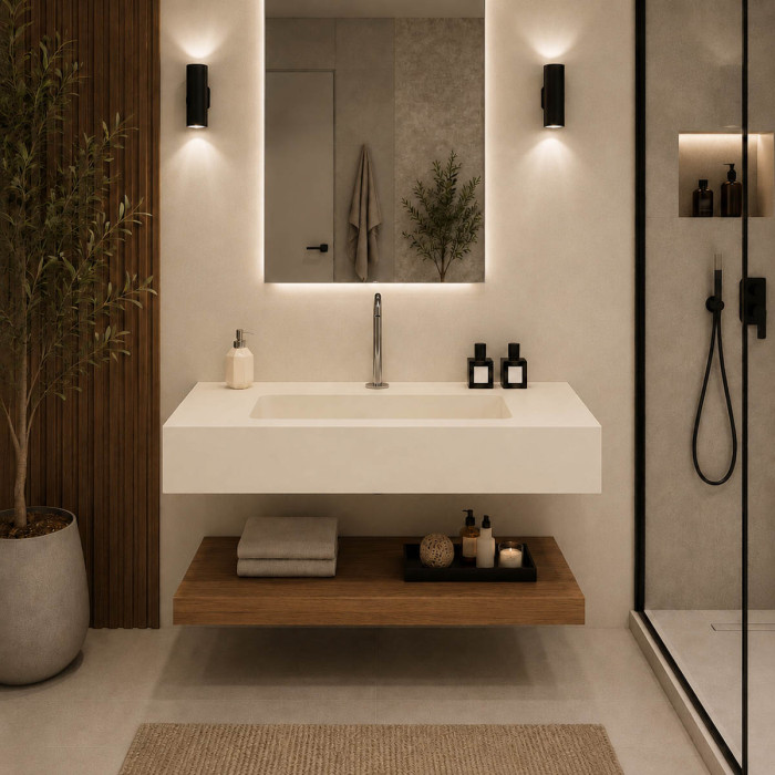 Top lavabo sospeso in marmoresina cm 100x50xh13 Sabbia Mod. Heavy