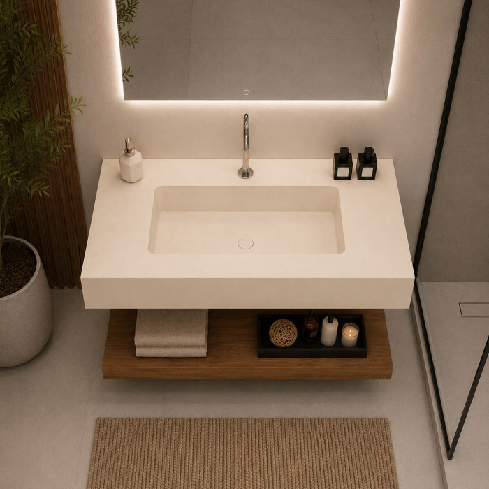 Top lavabo sospeso in marmoresina cm 100x50xh13 Sabbia Mod. Heavy