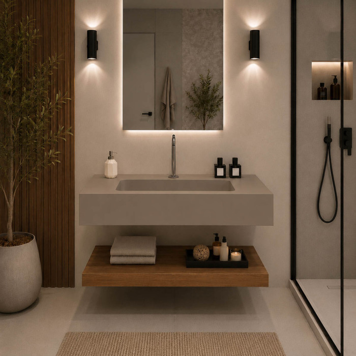 Top lavabo sospeso in marmoresina cm 100x50xh13 Tortora Mod. Heavy