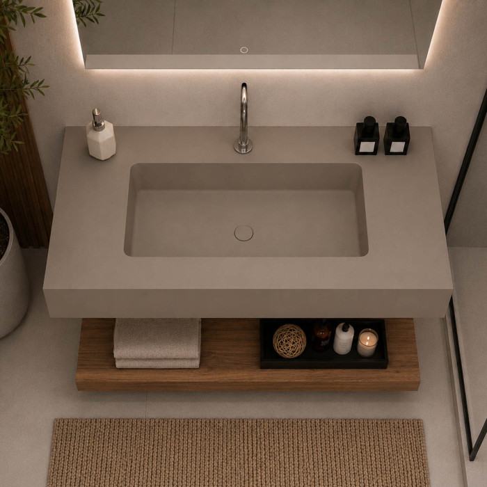 Top lavabo sospeso in marmoresina cm 100x50xh13 Tortora Mod. Heavy