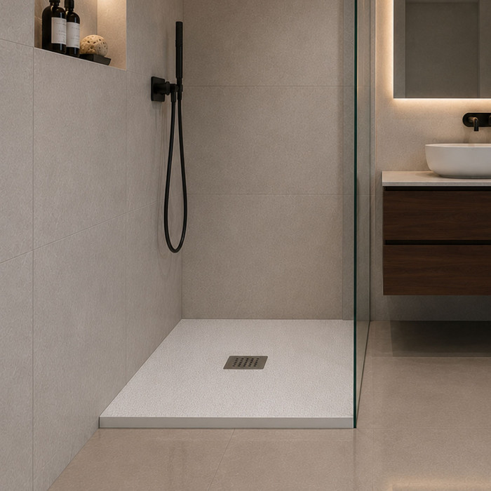 piatto doccia quadrato, piatti doccia moderni, heavy, bianco, scarico centrale, 80x80, 90x90.