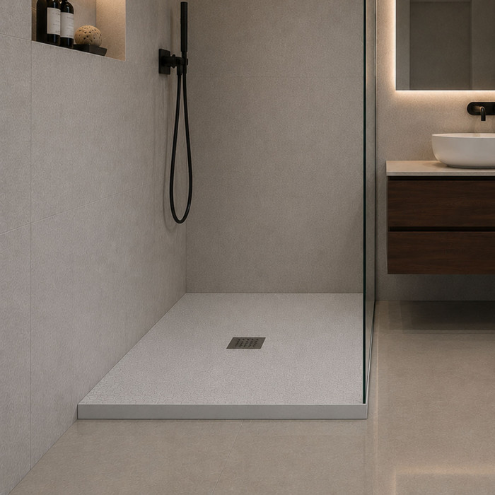 piatto doccia quadrato, piatti doccia moderni, heavy, grigio, scarico centrale, 80x80, 90x90.