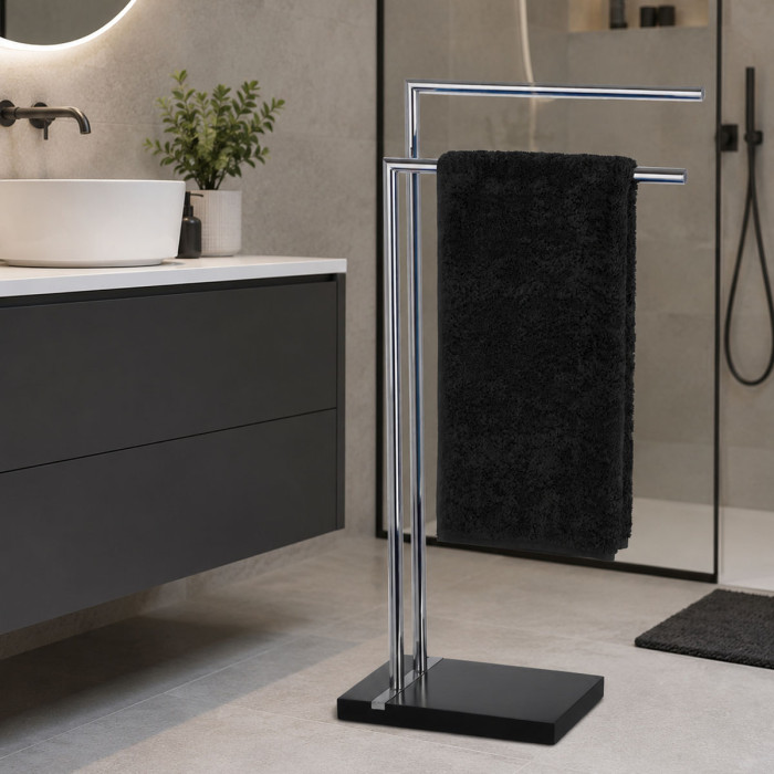 Piantana lavabo bagno porta salviette a 2 bracci nero L45,5 x P20 x H82 mod. Nantes