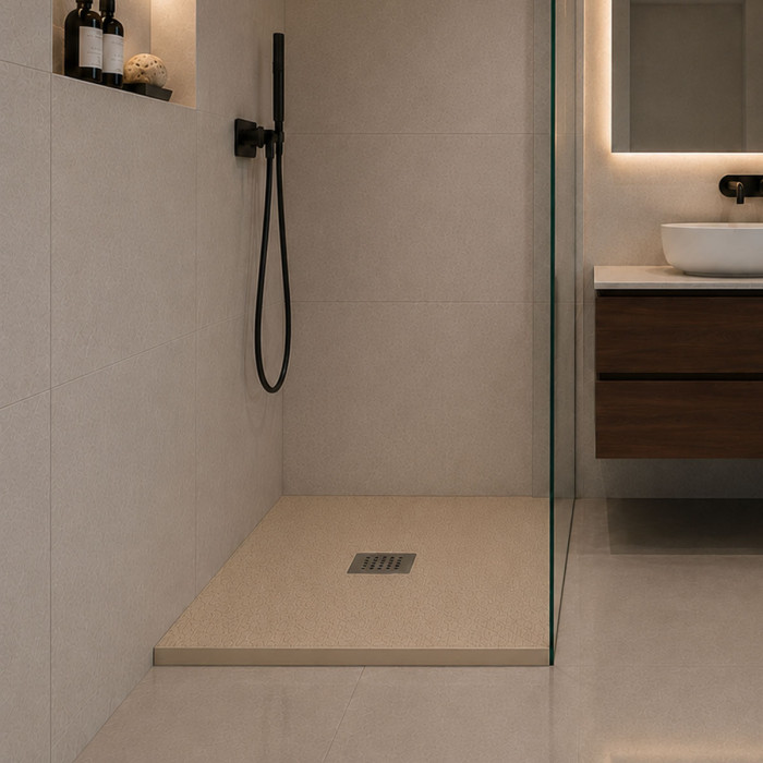 piatto doccia quadrato, piatti doccia moderni, piatti doccia mineralmarmo, heavy, tortora, scarico centrale, 80x80, 90x90.