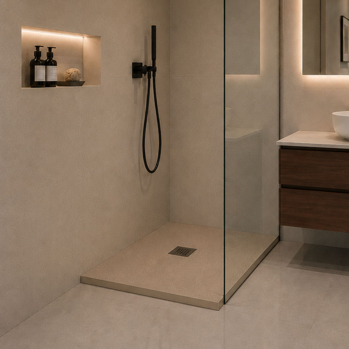 piatto doccia quadrato, piatti doccia moderni, piatti doccia mineralmarmo, heavy, tortora, scarico centrale, 80x80, 90x90.