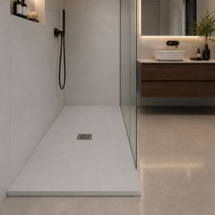 Piatto doccia rettangolare HEAVY grigio chiaro con scarico centrale