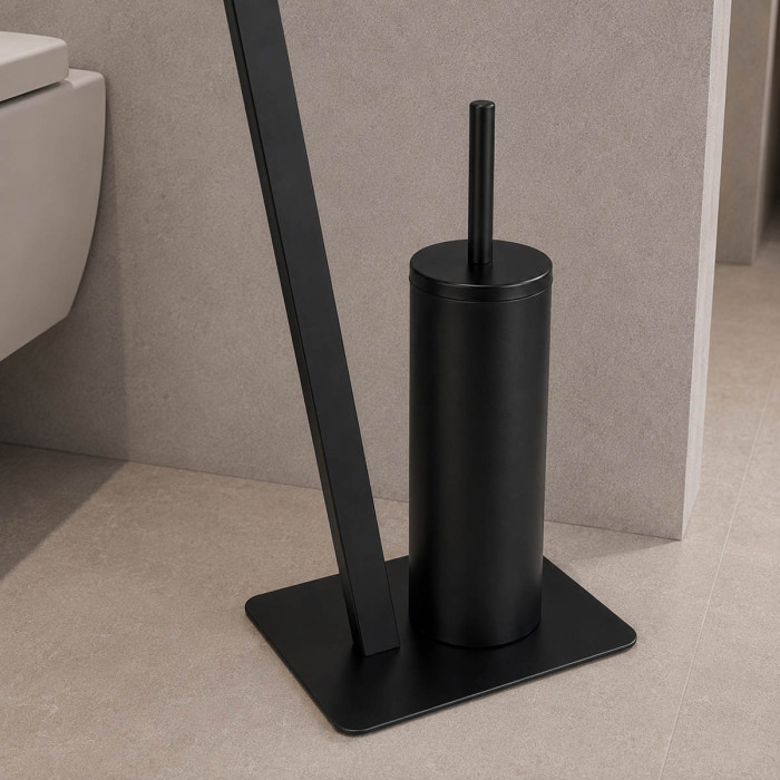 Piantana porta rotolo e scopino in acciaio colore Nero opaco mod. Evolution