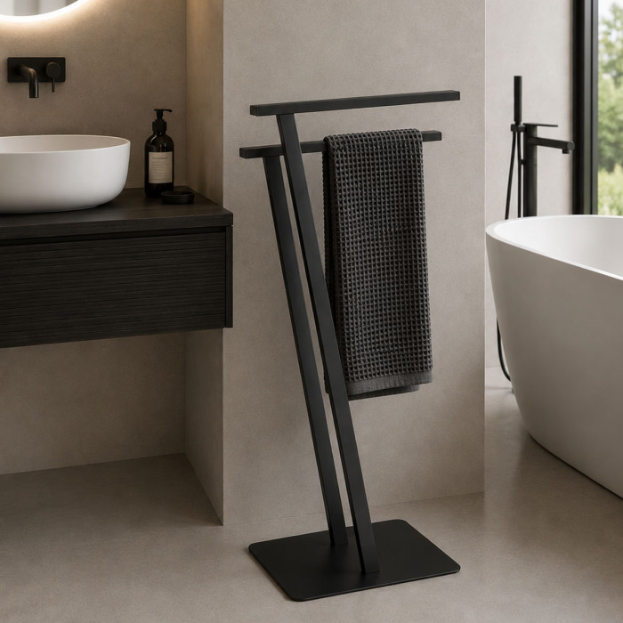 Piantana portasalviette a 2 bracci in acciaio colore nero opaco mod. Evolution