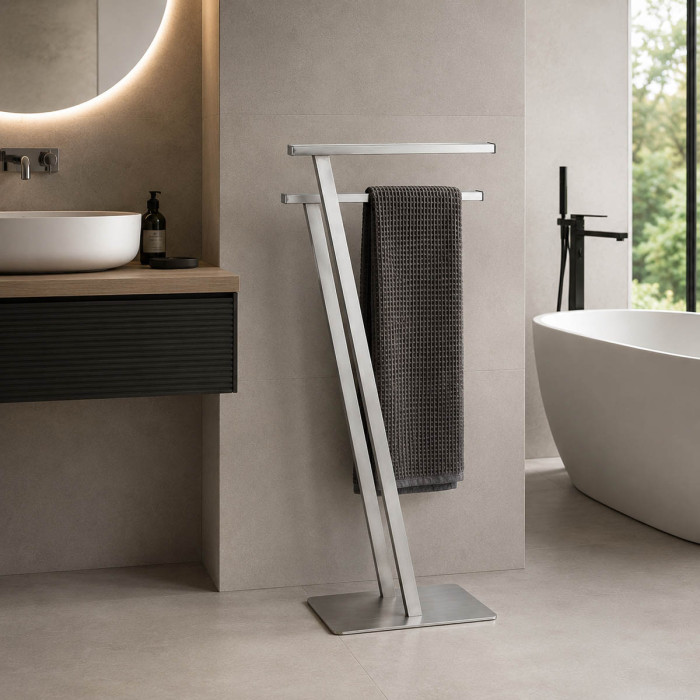 Piantana portasalviette a 2 bracci in acciaio inox finitura opaca mod. Evolution