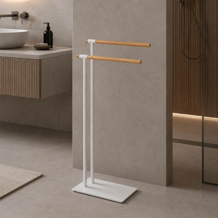 Piantana portasalviette a 2 bracci in acciaio colore Bianco mod. Blancos