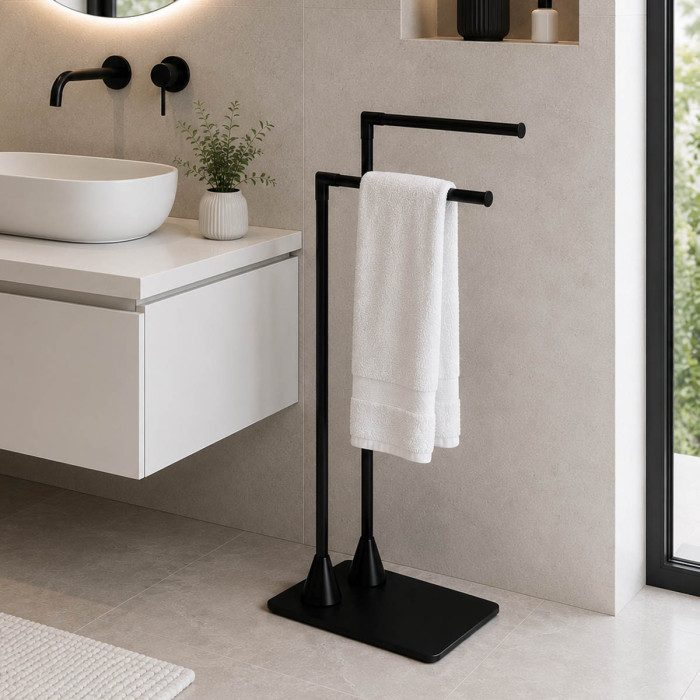 Piantana portasalviette a 2 bracci colore nero opaco mod. Tibet