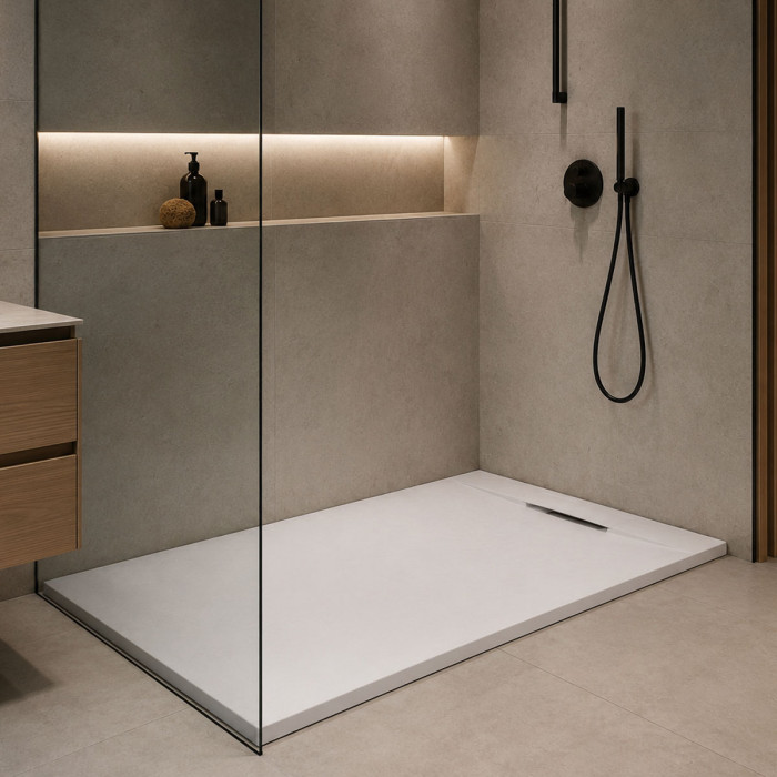 Piatto doccia rettangolare in marmo resina, piatti doccia moderni, spessore 2,5 cm bianco scarico laterale diverse misure