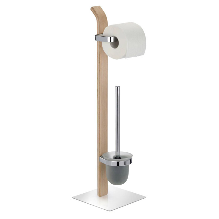 Piantana wc bagno porta-rotolo e scopino in acciaio lucido mod. Essenza