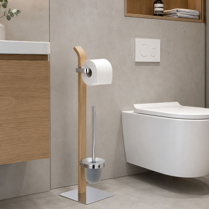 Piantana wc bagno porta-rotolo e scopino in acciaio lucido mod. Essenza